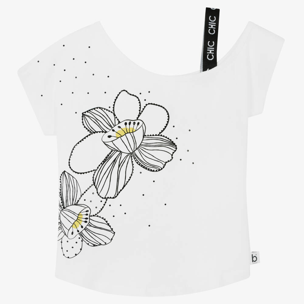 Boboli - Girls White Cotton Flower Top | Childrensalon