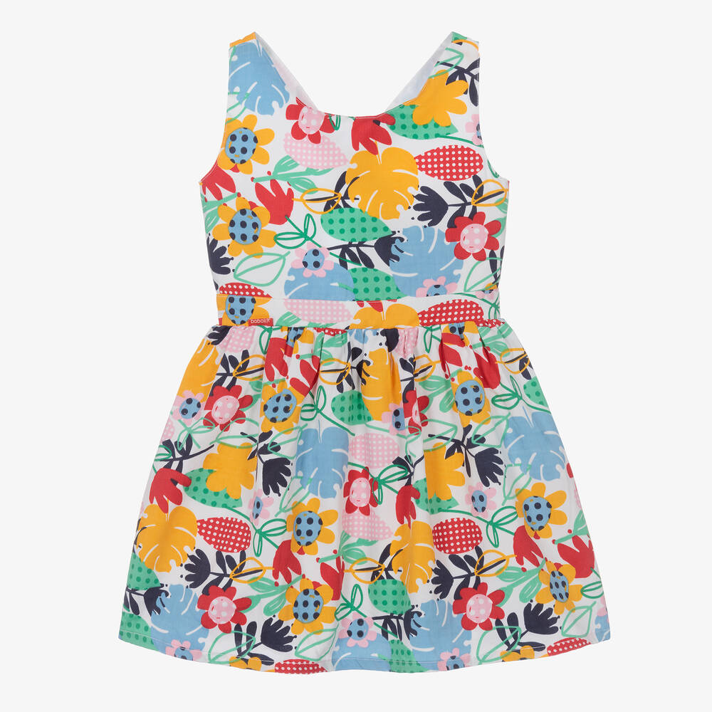 Boboli-Girls White Cotton Leaf Dress  | Childrensalon Outlet