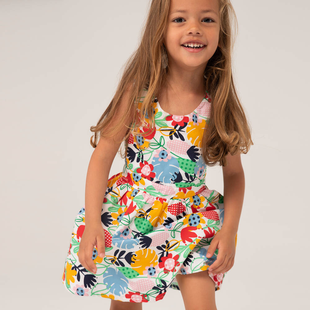 Boboli-Белое хлопковое платье с листьями | Childrensalon Outlet