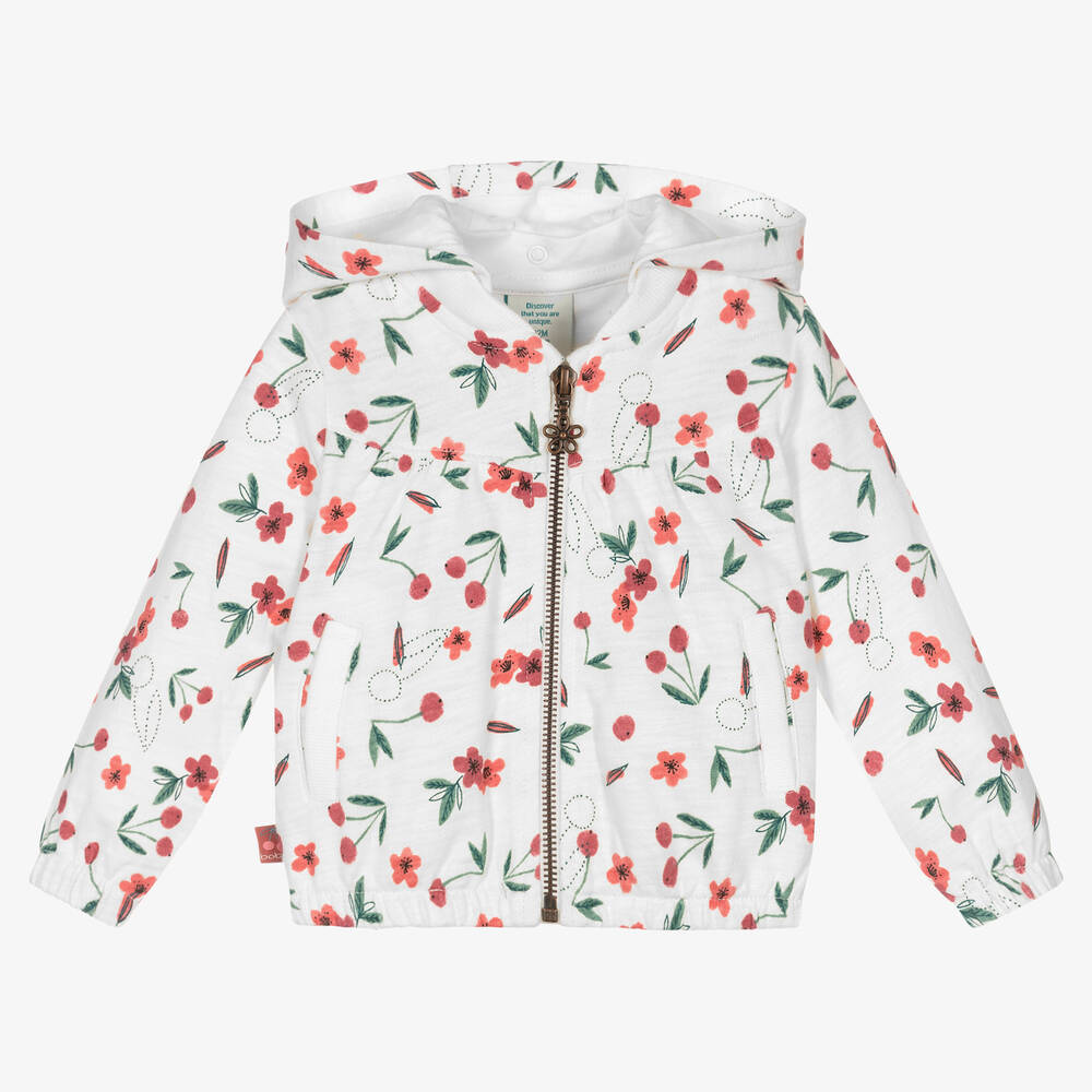 Boboli - Sweat à capuche blanc zippé cerises | Childrensalon