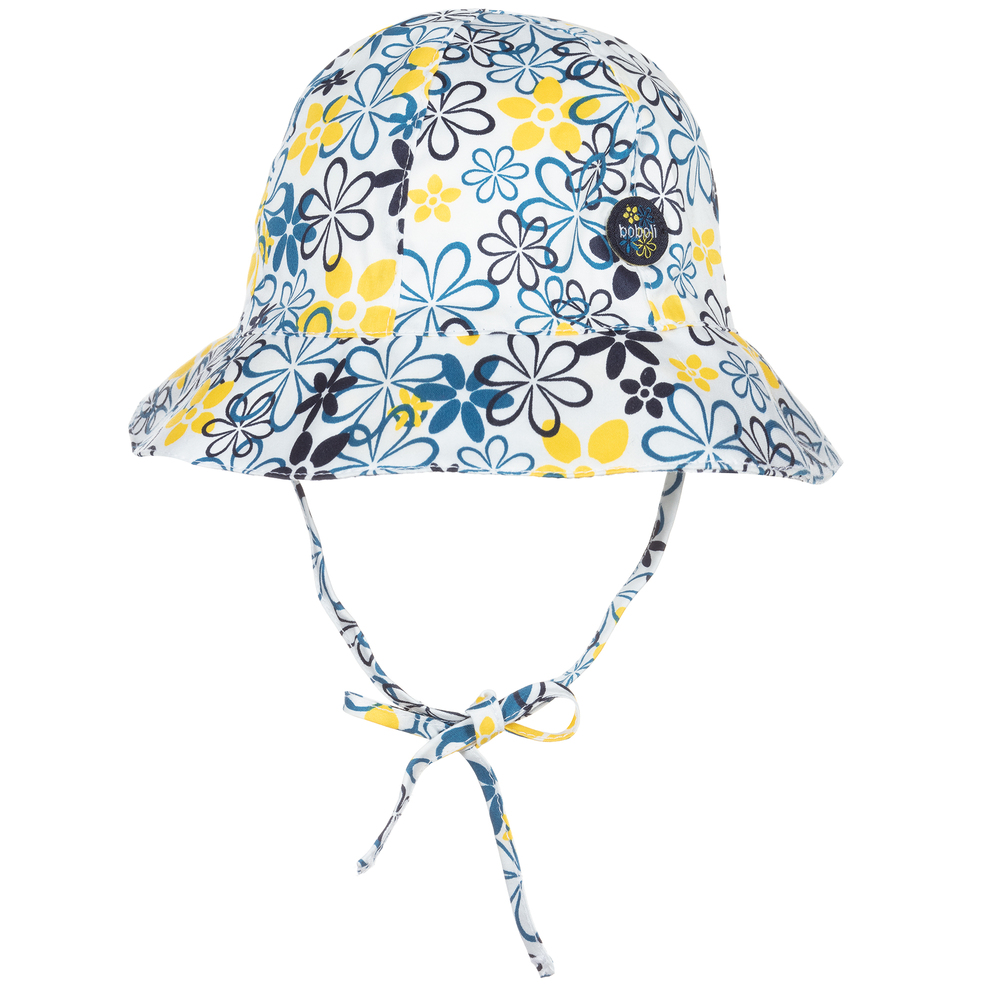 Boboli - قبعة للشمس قطن لون أبيض بطبعة ورود للبنات  | Childrensalon