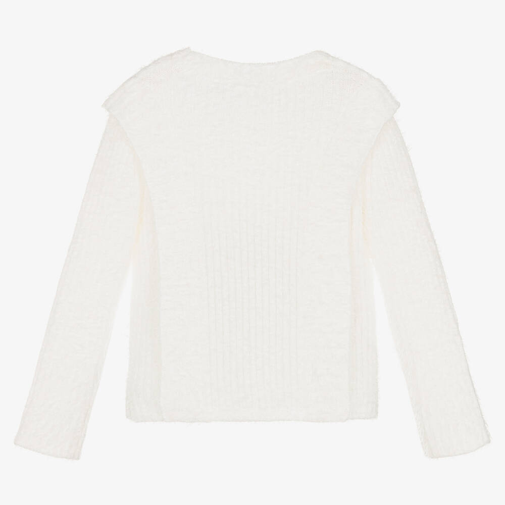 Boboli-Girls White Fluffy Knit Sweater | Childrensalon Outlet
