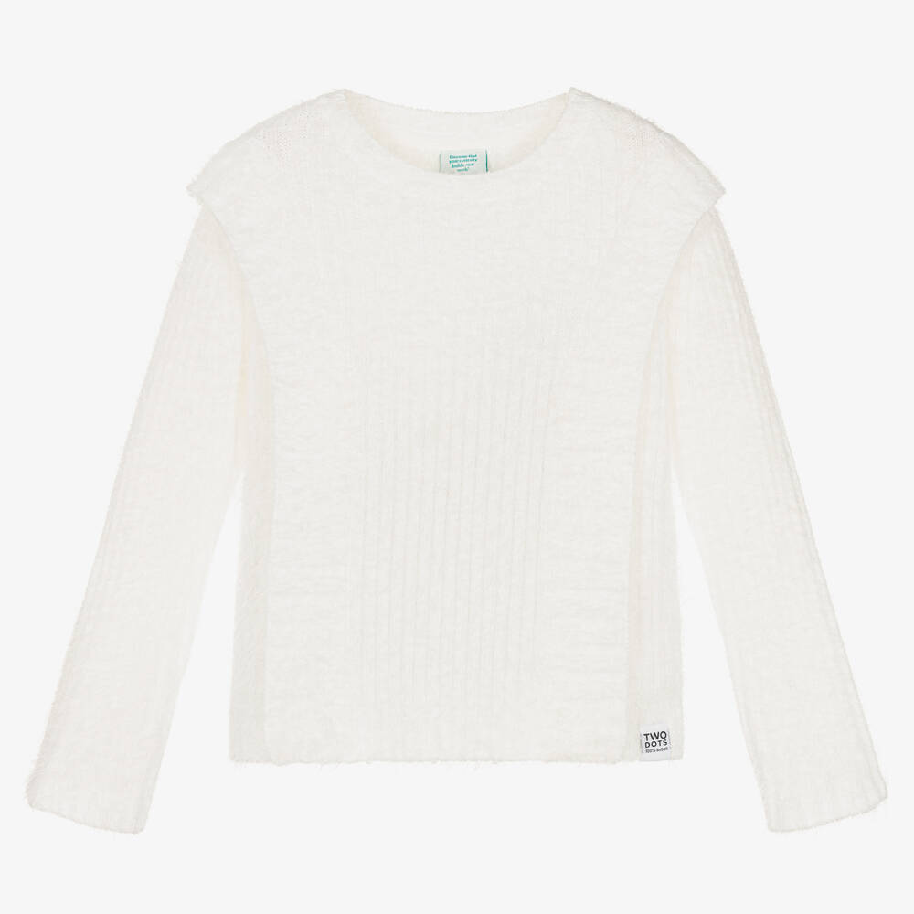 Boboli - Girls White Fluffy Knit Sweater | Childrensalon