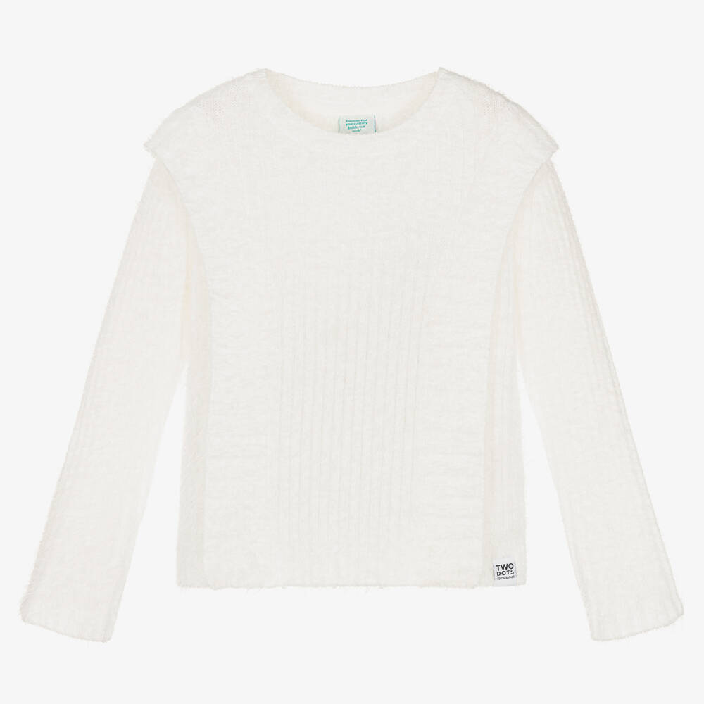 Boboli-Girls White Fluffy Knit Sweater | Childrensalon Outlet