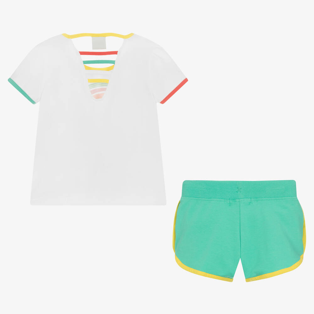 Boboli-Girls White & Green Cotton Shorts Set | Childrensalon Outlet