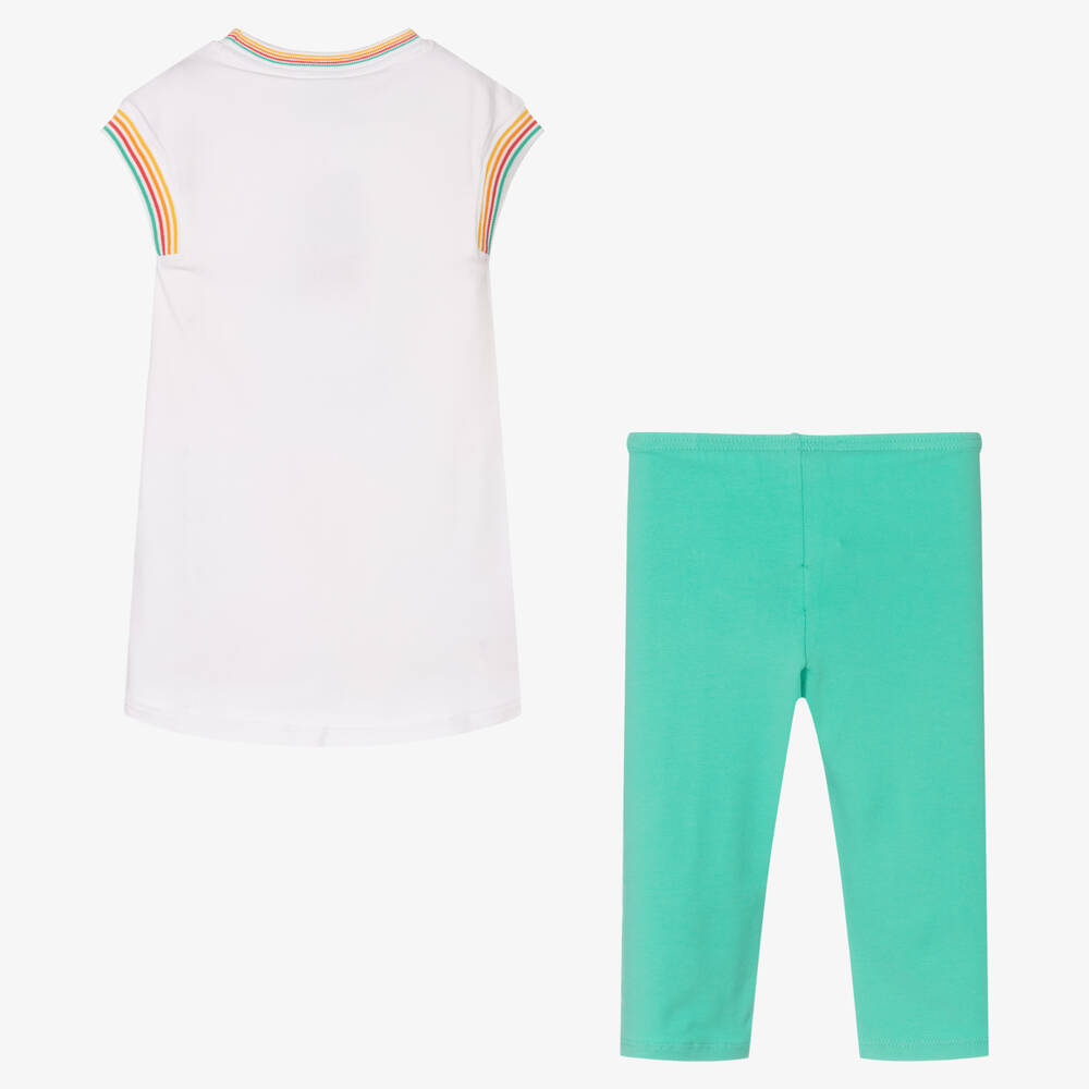 Boboli-Girls White & Green Dress & Leggings Set | Childrensalon Outlet