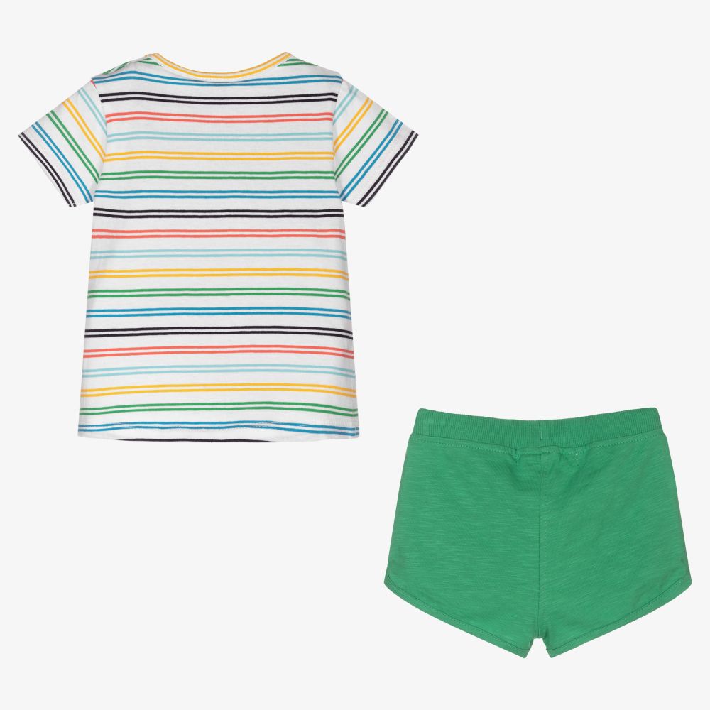 Boboli-طقم شورت قطن لون أخضر وأبيض للبنات | Childrensalon Outlet