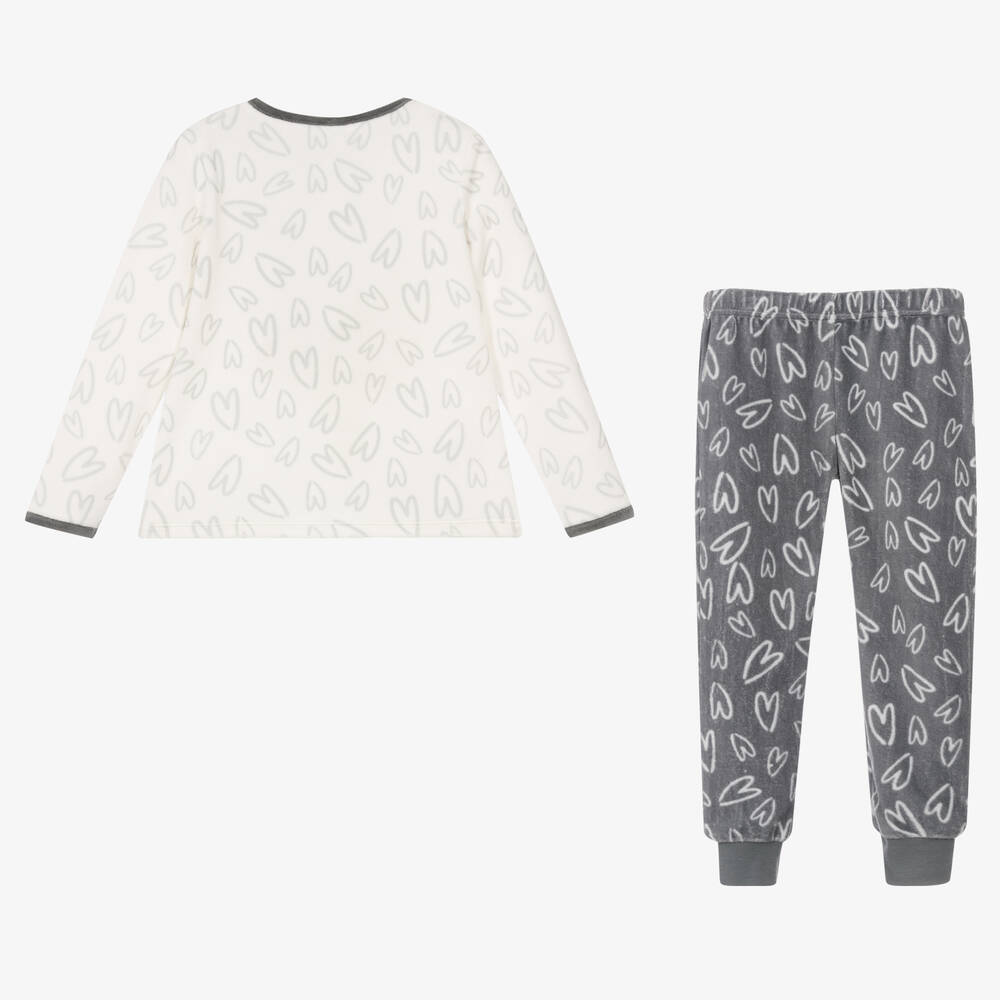 Bobux-بيجاما قطن قطيفة لون أبيض ورمادي للبنات | Childrensalon Outlet