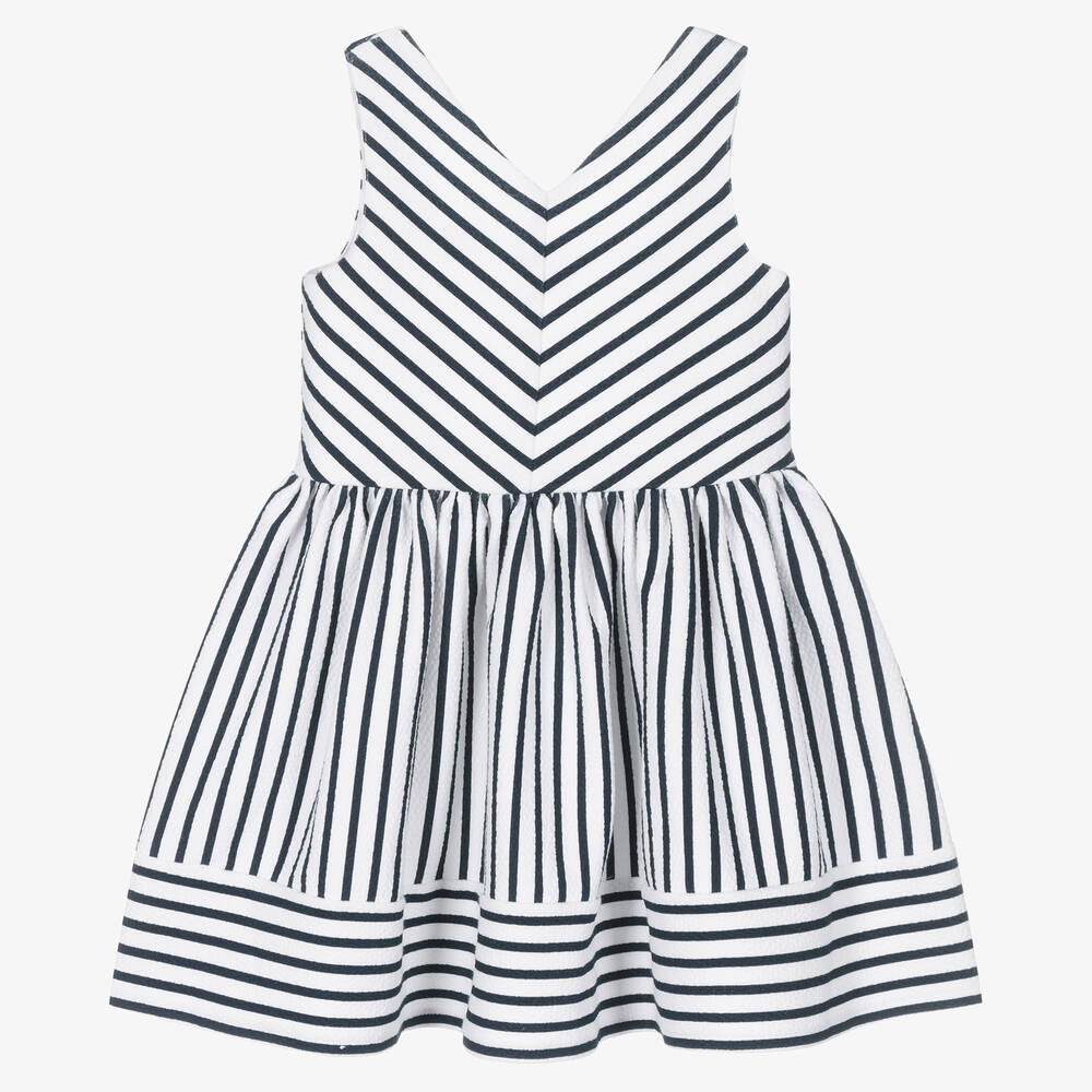 Boboli - Robe rayée blanche et bleu marine | Childrensalon