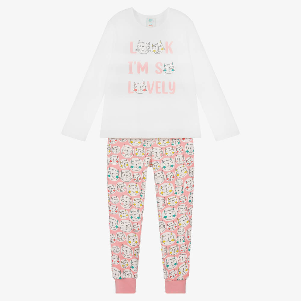 Boboli - Girls White & Pink Cat Pyjamas | Childrensalon