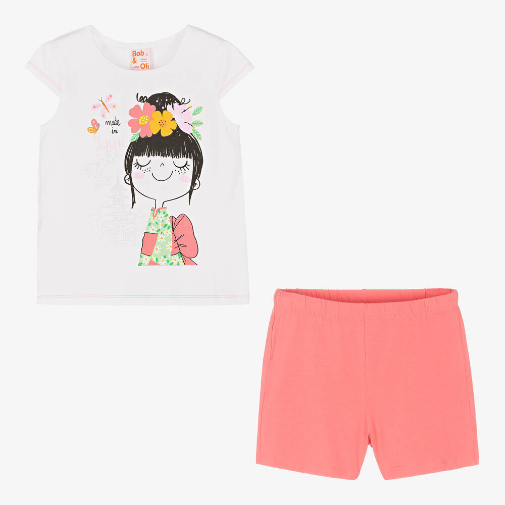 Boboli-Короткая бело-розовая пижама из хлопка | Childrensalon Outlet