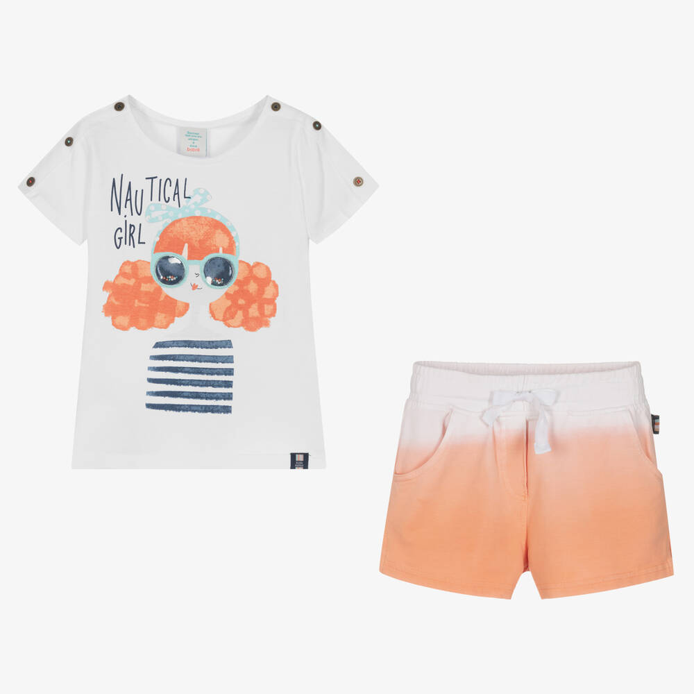 Boboli-Белая футболка и розовые шорты из хлопка | Childrensalon Outlet