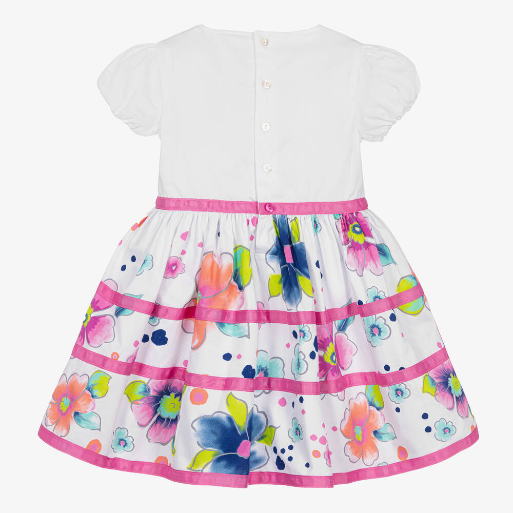 Boboli-Girls White & Pink Floral Cotton Dress | Childrensalon Outlet