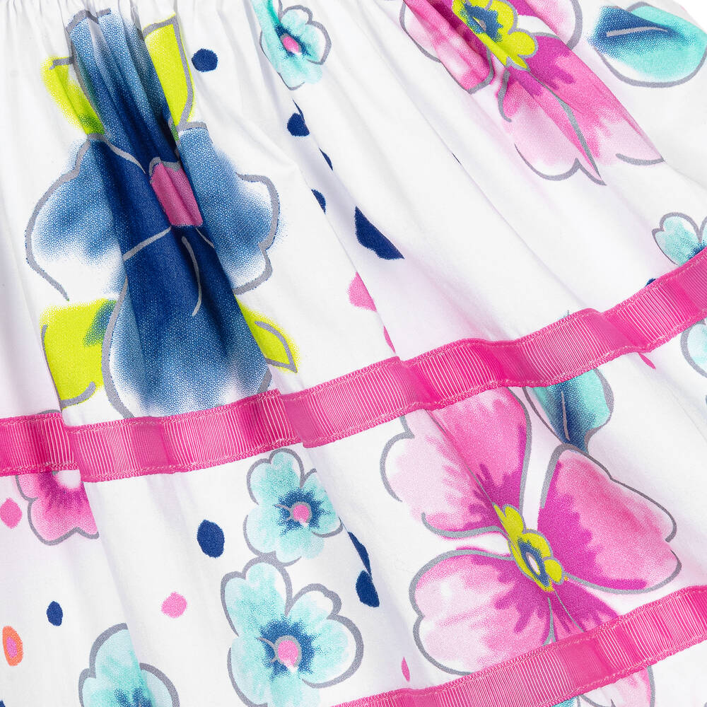 Boboli-Girls White & Pink Floral Cotton Dress | Childrensalon Outlet