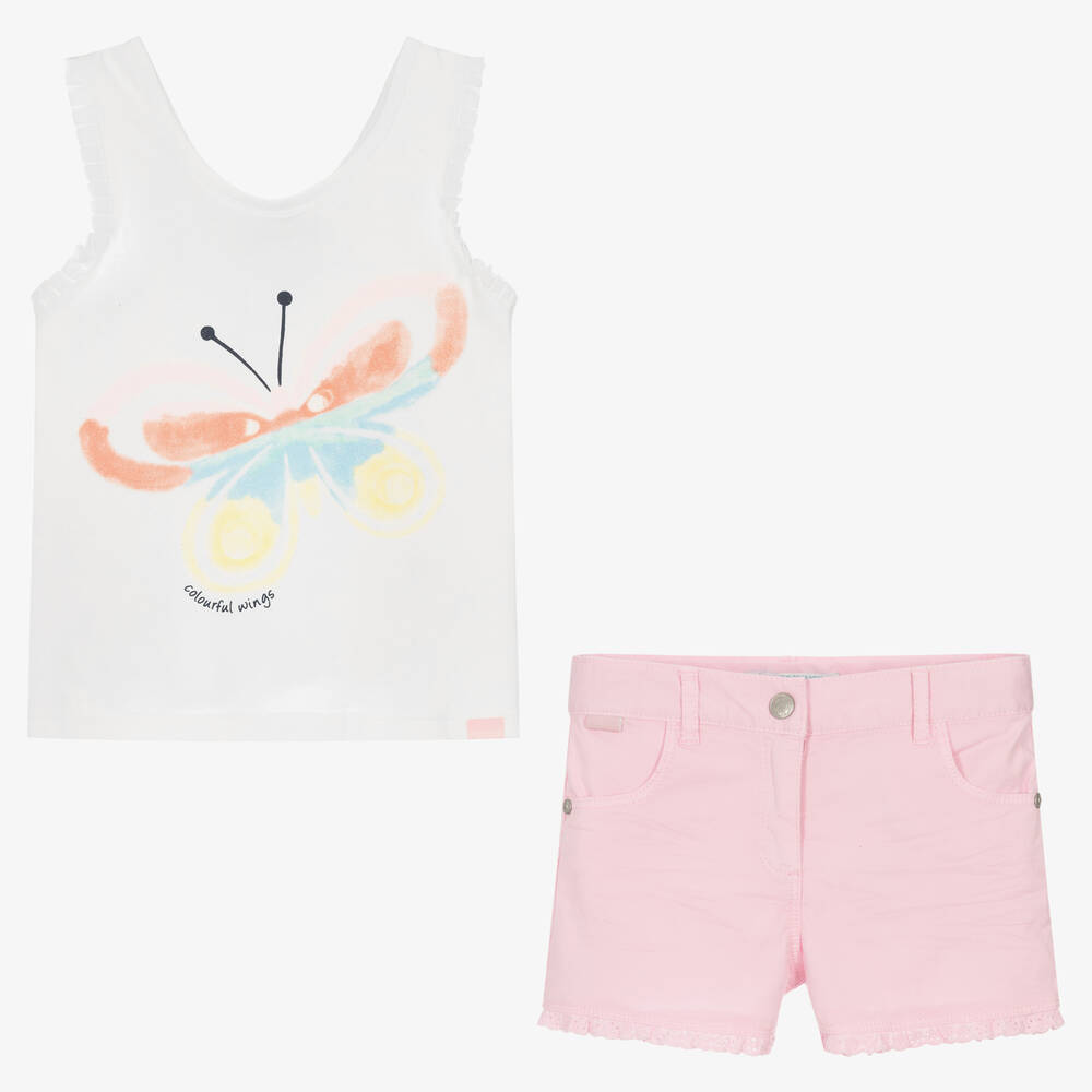 Bobux-طقم شورت قطن جيرسي لون أبيض وزهري للبنات | Childrensalon Outlet