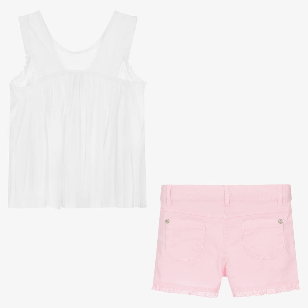 Bobux-طقم شورت قطن جيرسي لون أبيض وزهري للبنات | Childrensalon Outlet