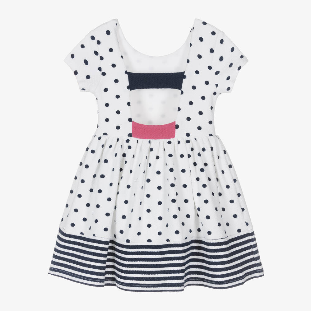 Boboli-فستان قطن جيرسي منقط لون أبيض وكحلي | Childrensalon Outlet