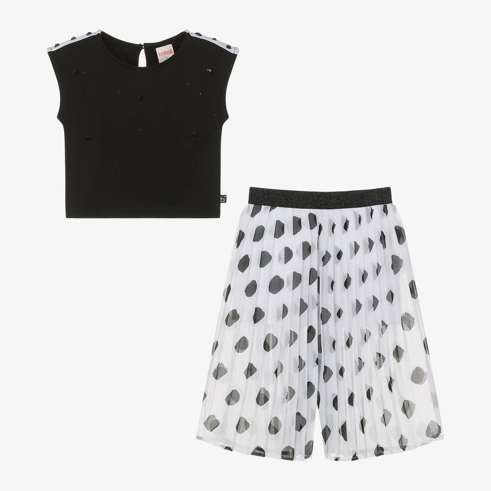 Boboli-Girls White Polka Dot Trouser Set | Childrensalon Outlet