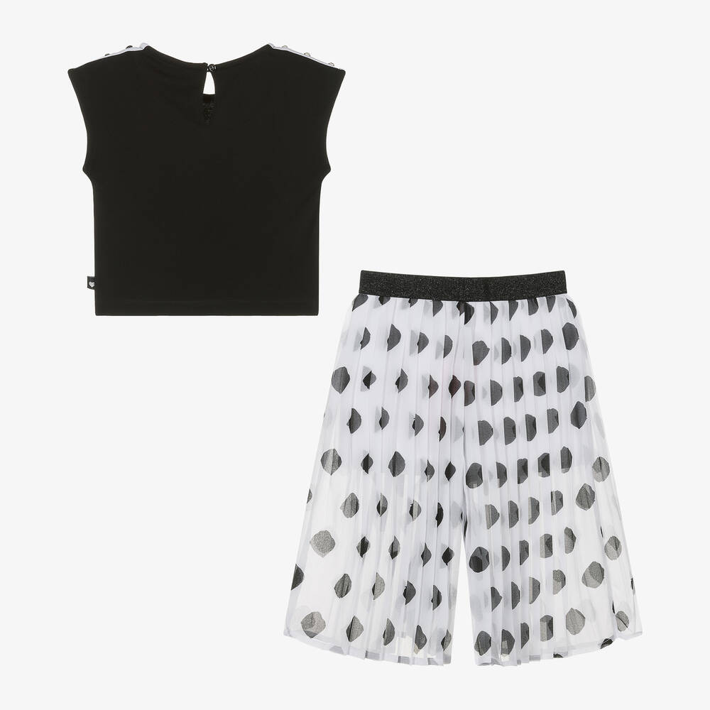 Boboli-Girls White Polka Dot Trouser Set | Childrensalon Outlet