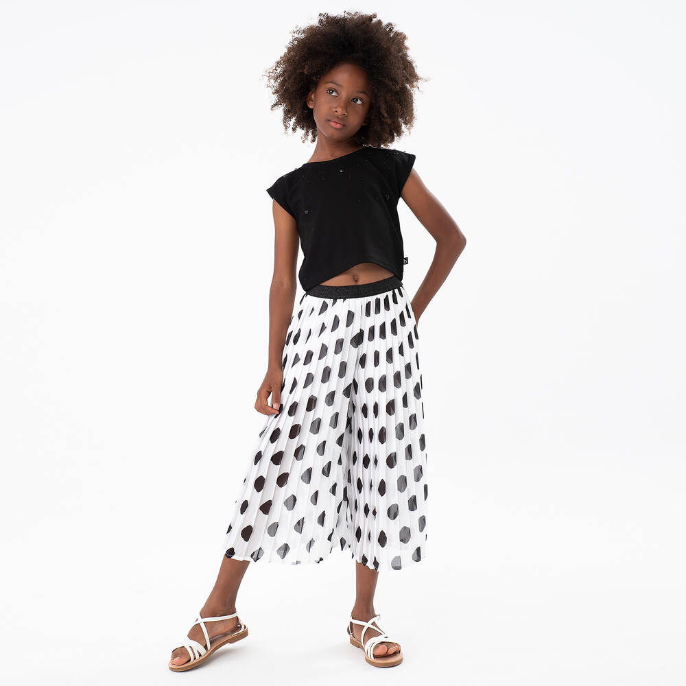 Boboli-Girls White Polka Dot Trouser Set | Childrensalon Outlet