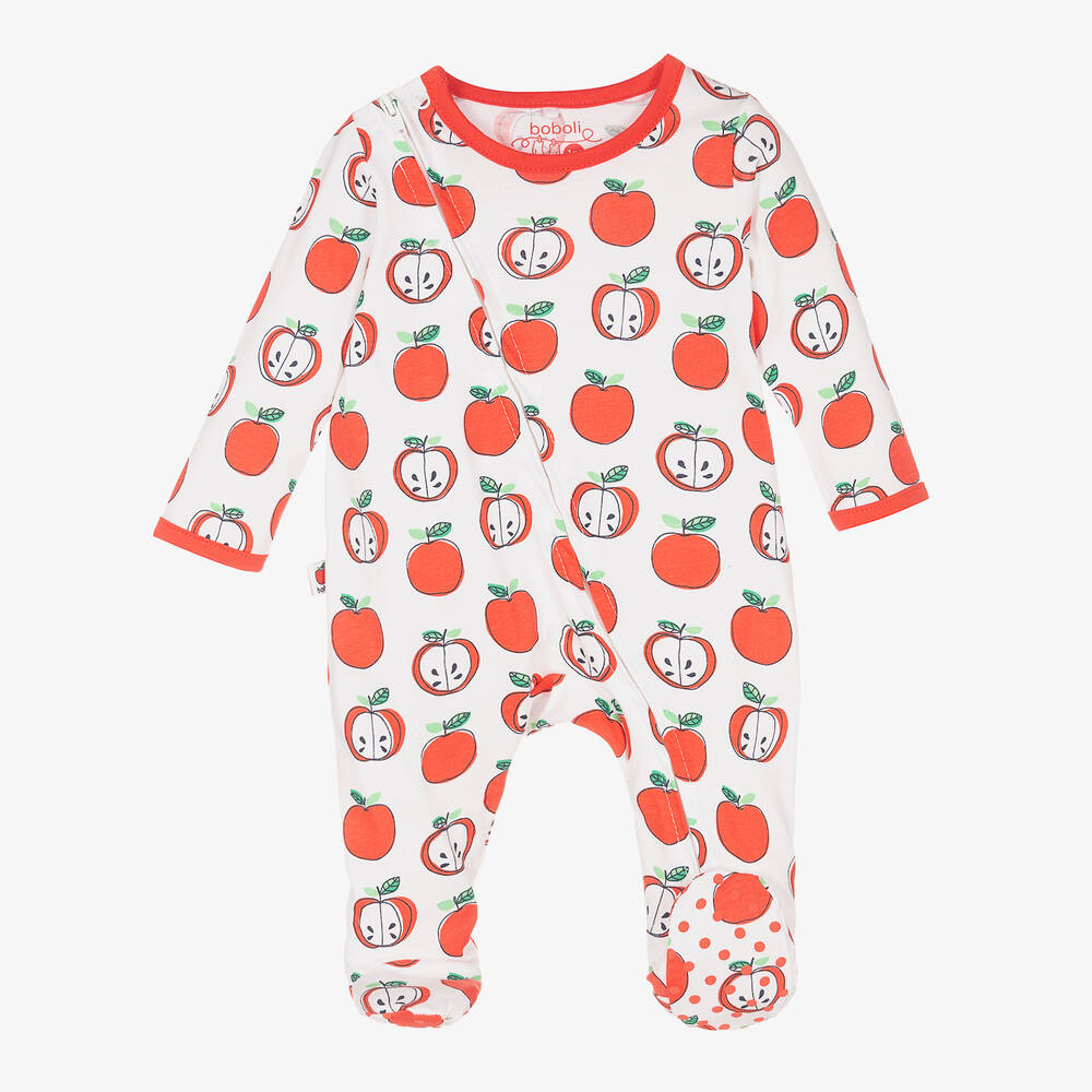 Boboli-Girls White & Red Cotton Apple Babygrow | Childrensalon Outlet