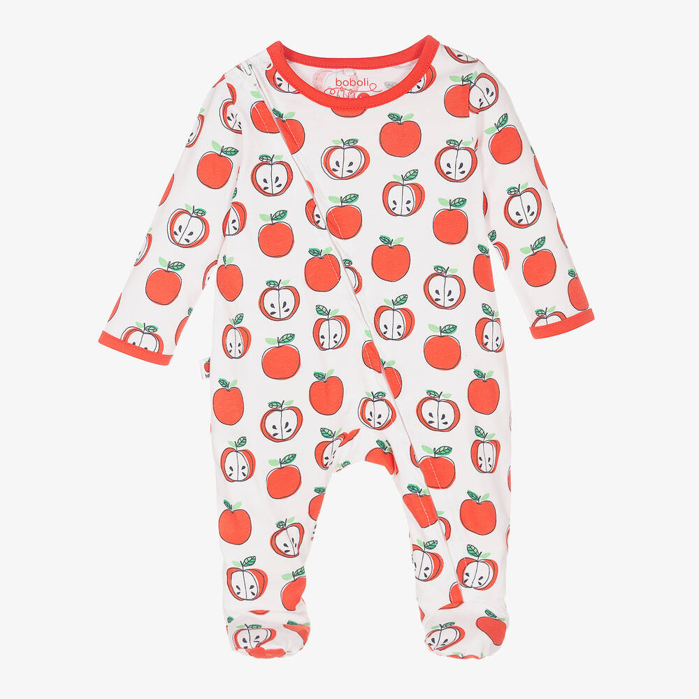 Boboli - Girls White & Red Cotton Apple Babygrow | Childrensalon