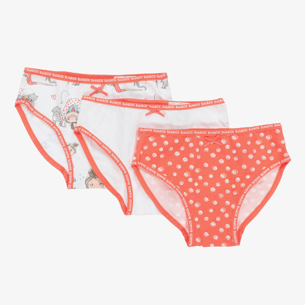 Boboli-Girls White & Red Cotton Knickers (3 Pack) | Childrensalon Outlet