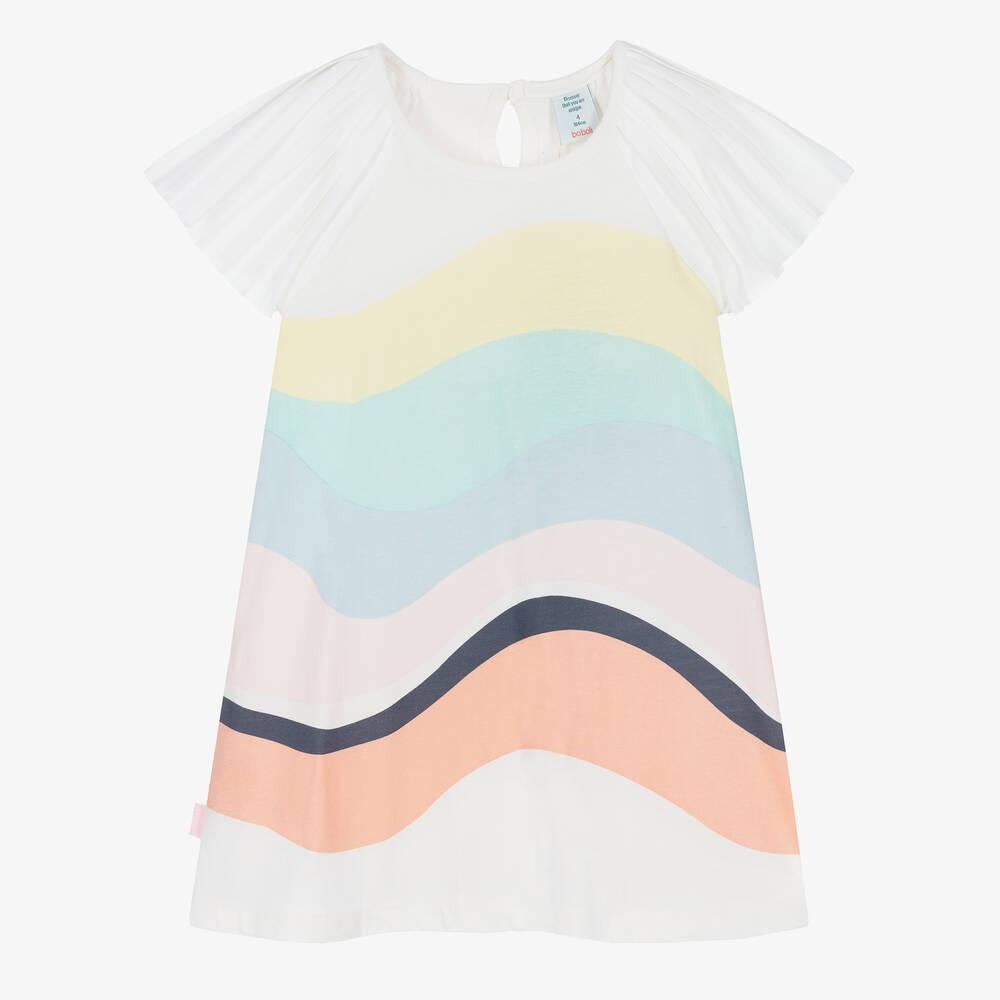 Boboli - Girls White Striped Cotton Jersey Dress | Childrensalon