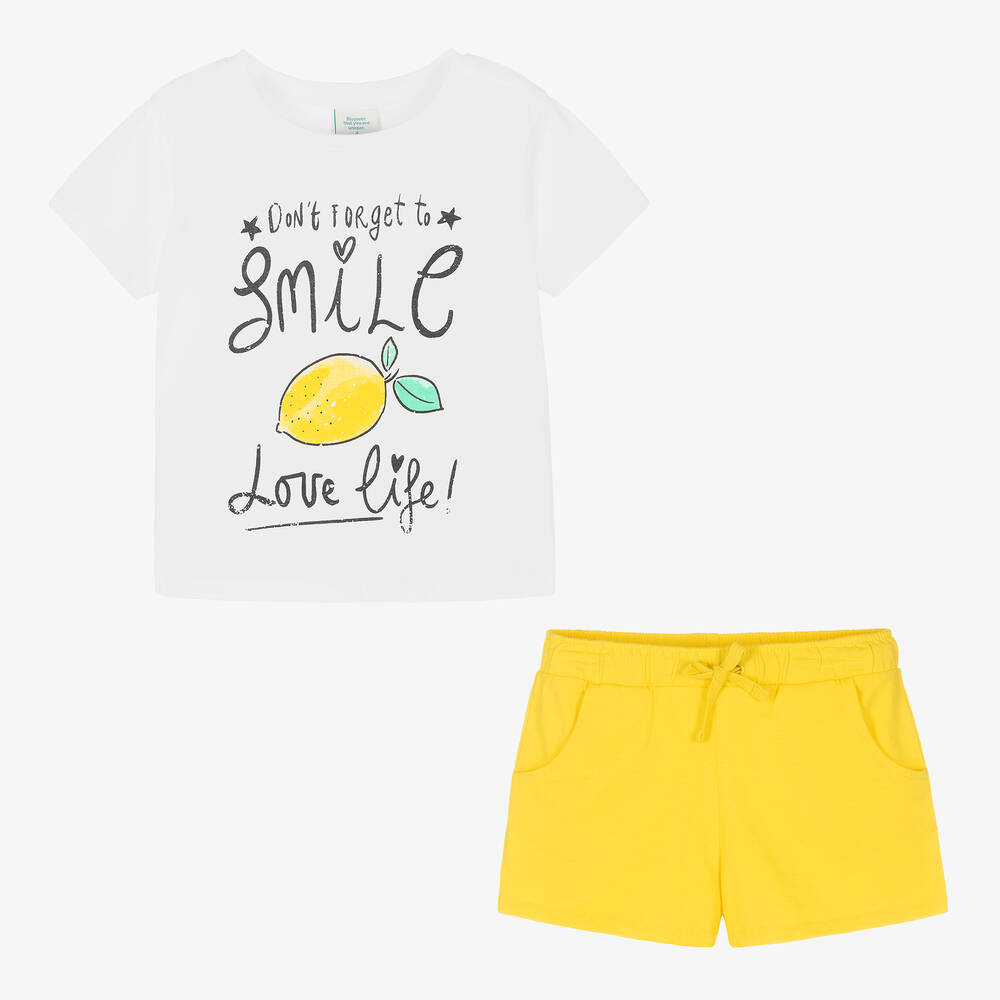 Boboli-Белая футболка и желтые шорты из хлопка | Childrensalon Outlet