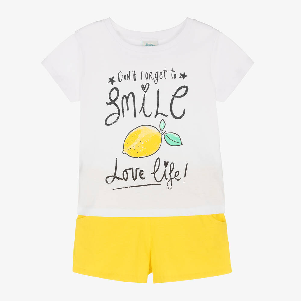 Boboli - Girls White & Yellow Cotton Shorts Set | Childrensalon