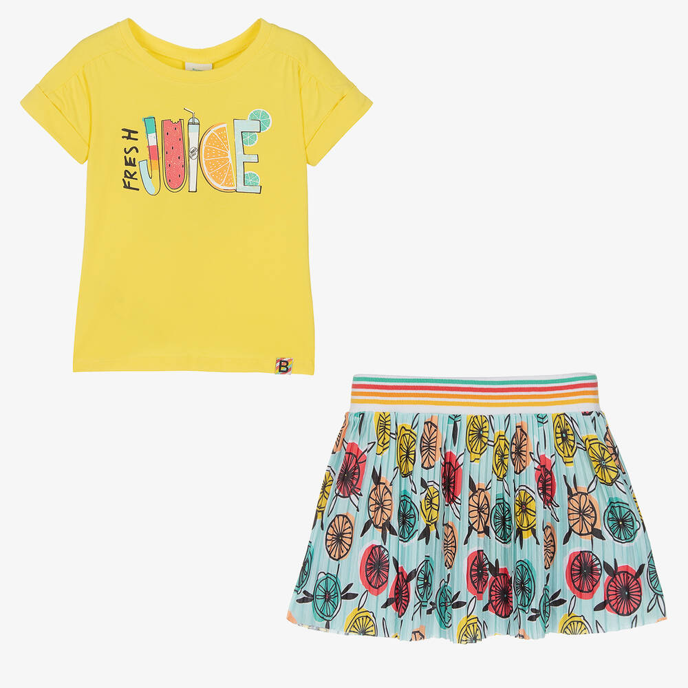 Boboli-Желтая футболка и голубая юбка из хлопка | Childrensalon Outlet