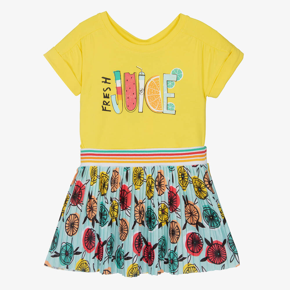 Boboli - Желтая футболка и голубая юбка из хлопка | Childrensalon