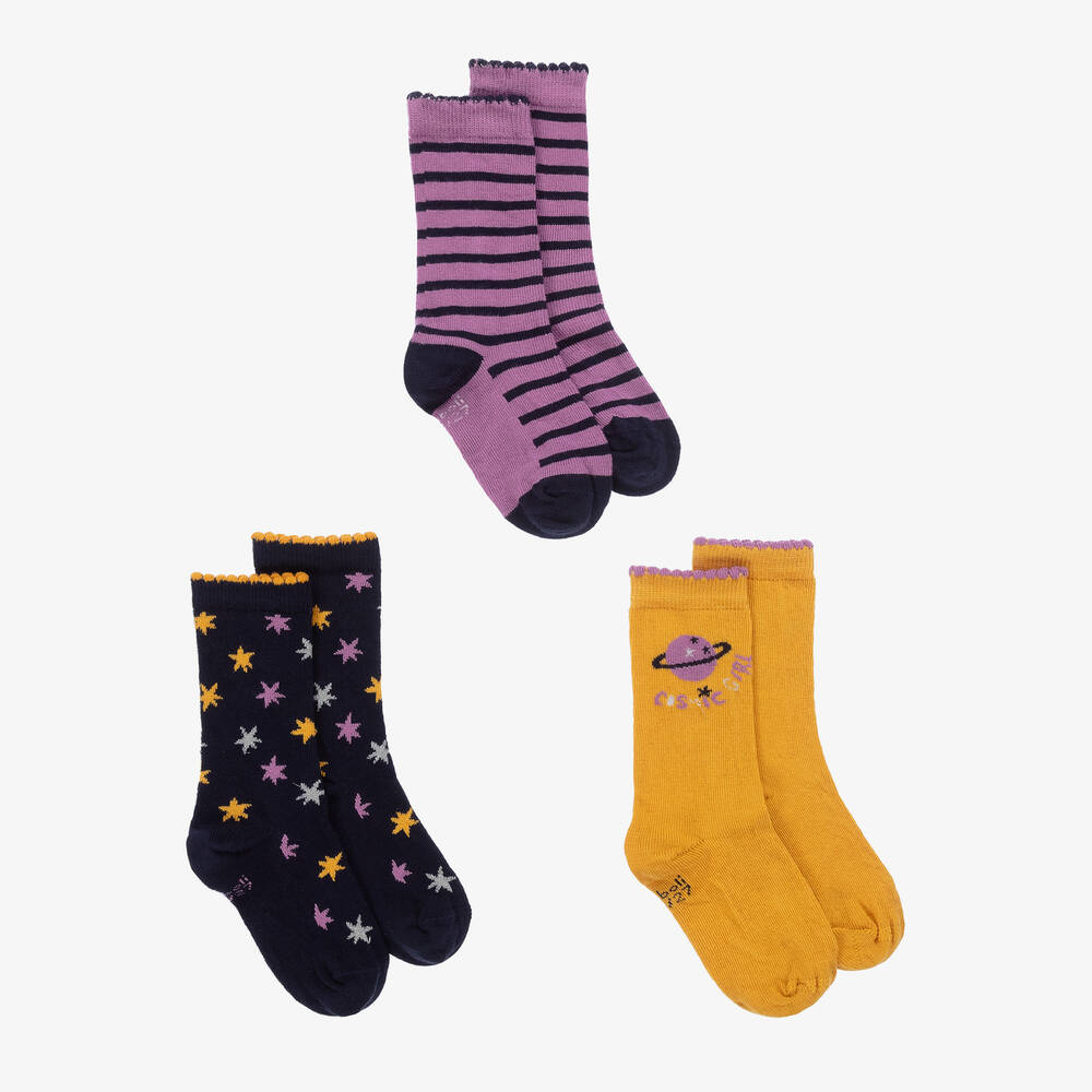 Boboli - Girls Yellow & Blue Cotton Socks (3 Pack) | Childrensalon