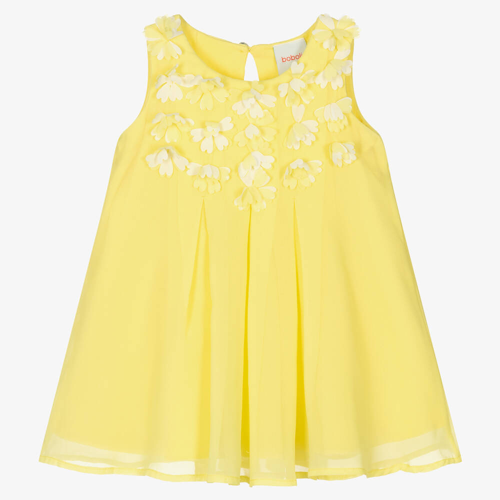 Boboli - Robe jaune en mousseline à fleurs | Childrensalon
