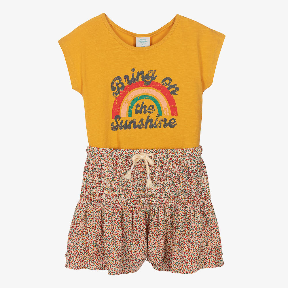 Boboli-Girls Yellow Cotton Shorts Set | Childrensalon Outlet