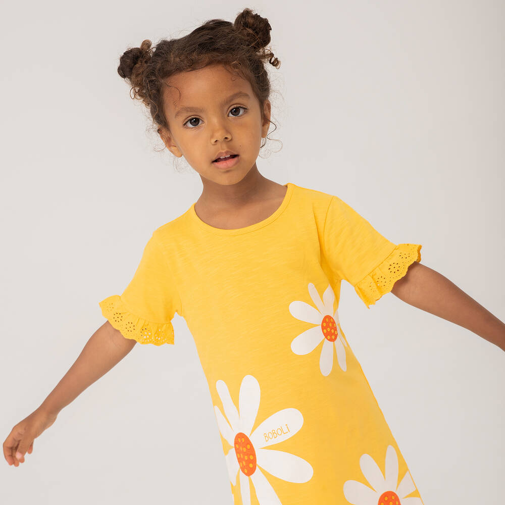 Boboli-Желтое хлопковое платье с ромашкой | Childrensalon Outlet
