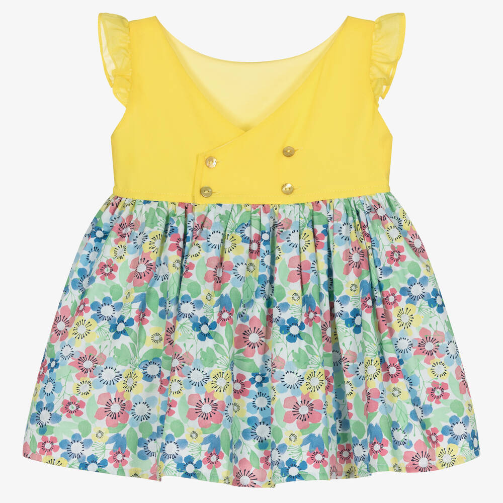 Boboli-Girls Yellow Floral Cotton Dress | Childrensalon Outlet