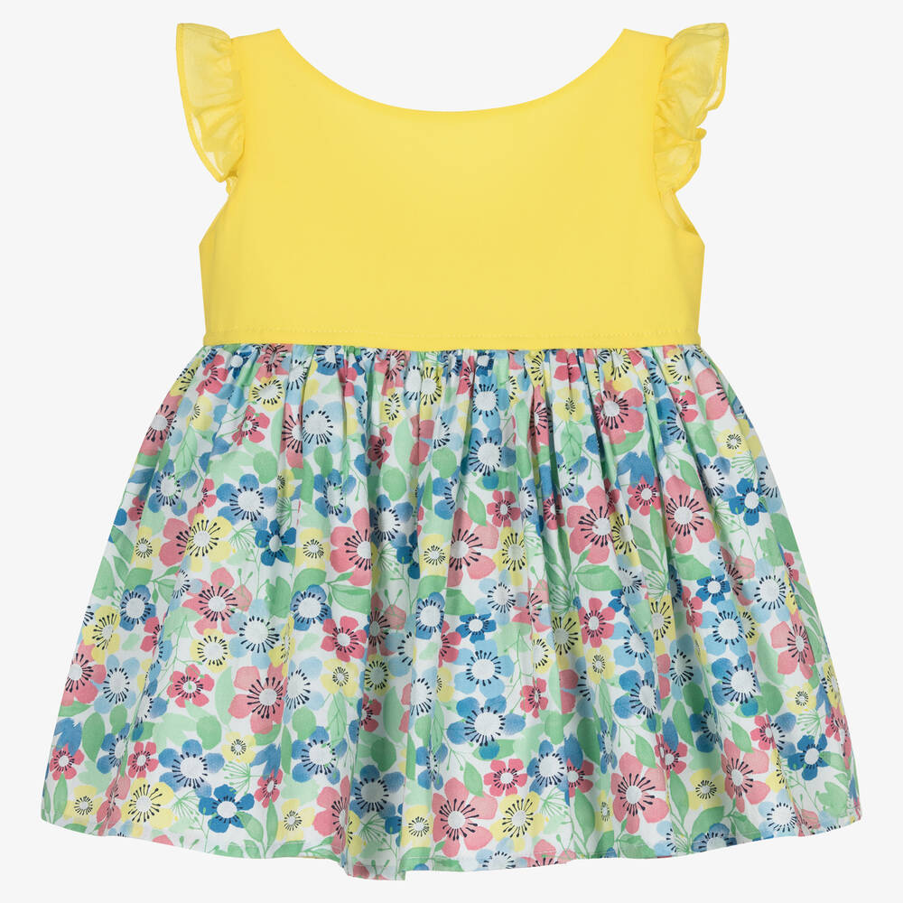 Boboli - فستان قطن بوبلين لون أصفر بطبعة ورود | Childrensalon