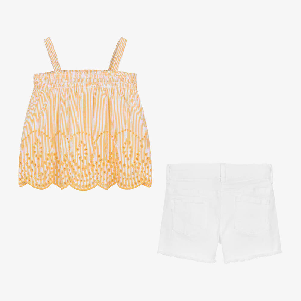 Boboli-Girls Yellow & White Denim Shorts Set | Childrensalon Outlet