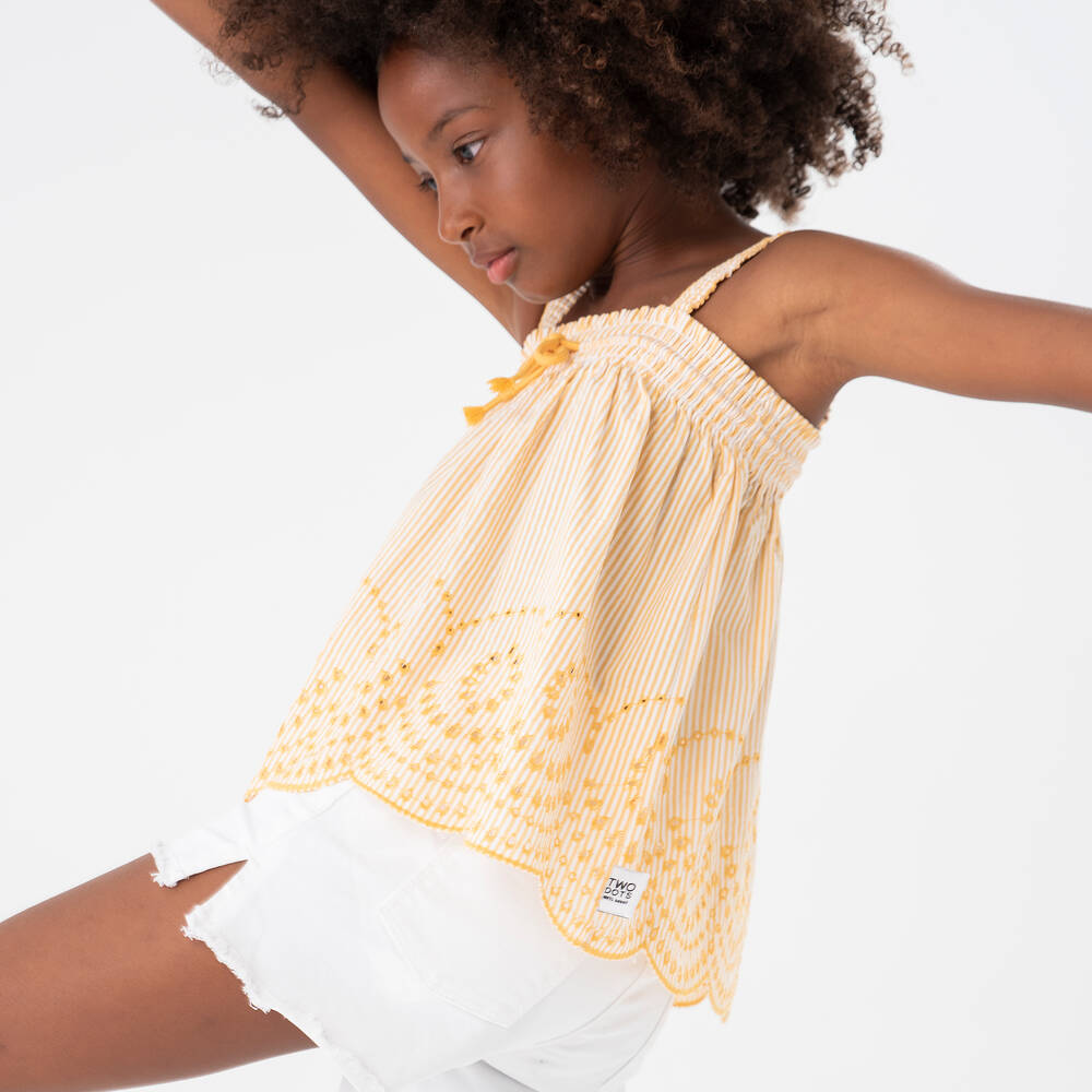 Boboli-Girls Yellow & White Denim Shorts Set | Childrensalon Outlet