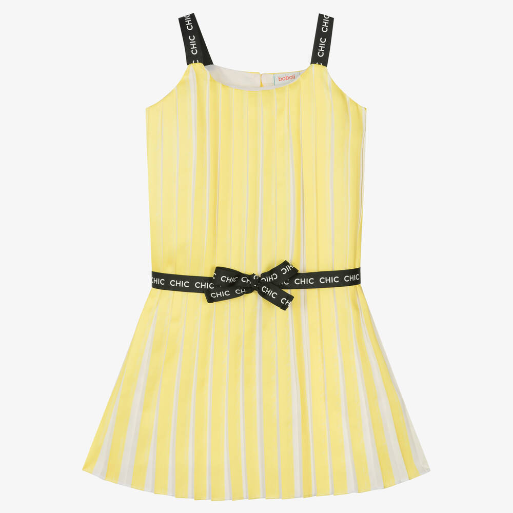 Boboli - فستان ساتان مقلم لون أصفر وأبيض | Childrensalon