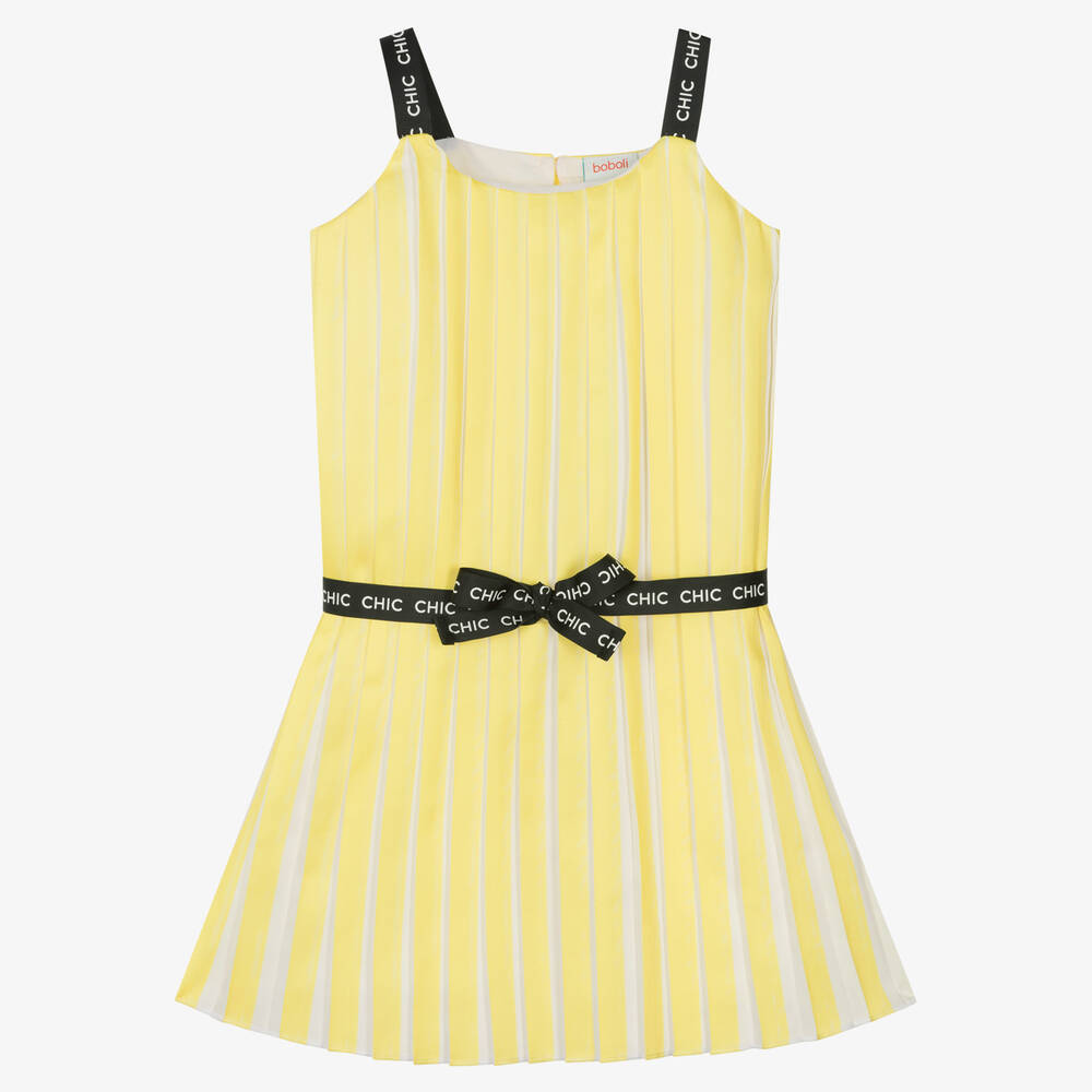 Boboli - Robe satin jaune et blanc rayé | Childrensalon