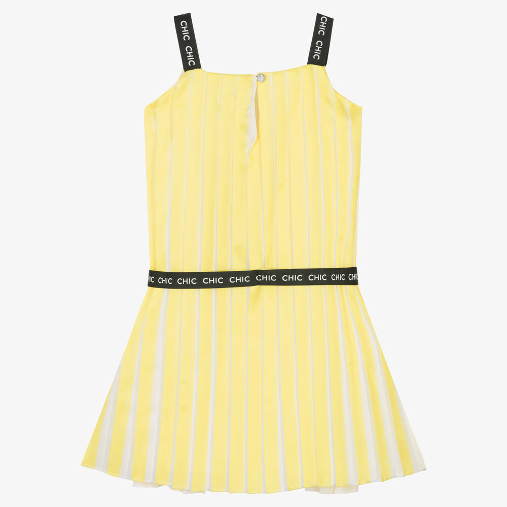 بوبولي-فستان ساتان مقلم لون أصفر وأبيض | Childrensalon Outlet