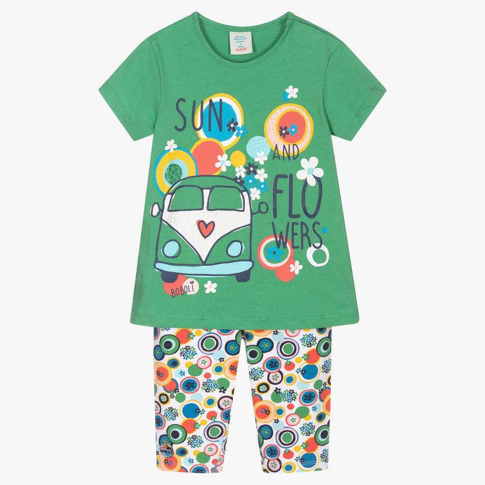 Boboli-Green Flowers Leggings Set | Childrensalon Outlet