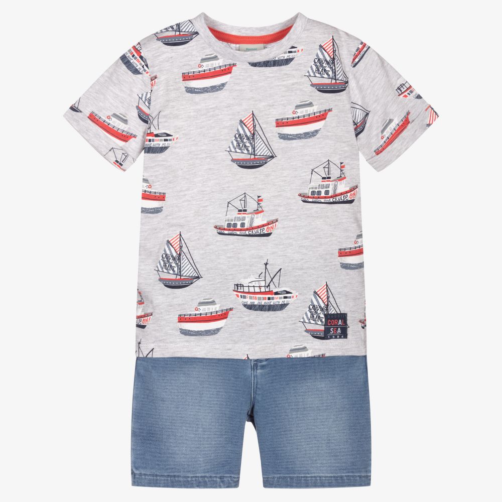 Boboli - Bermuda gris et bleu Bateaux  | Childrensalon