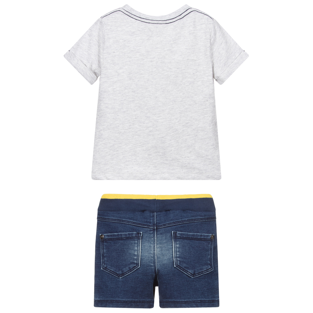 Boboli-Grey & Blue Cotton Shorts Set | Childrensalon Outlet