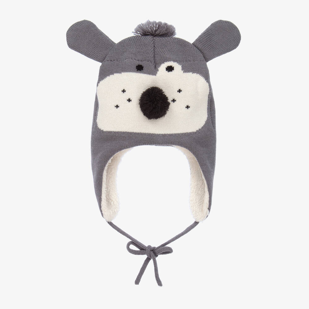 Boboli - Bonnet gris en maille chien  | Childrensalon