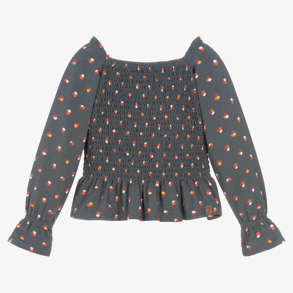 Boboli - Gepunktete Bluse in Grau und Orange | Childrensalon