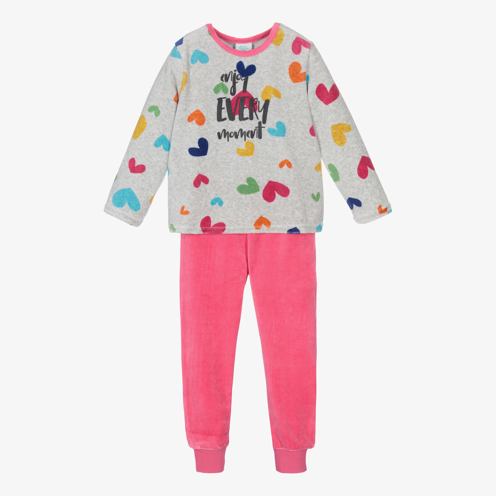 Boboli - Pyjama gris et rose en velours | Childrensalon