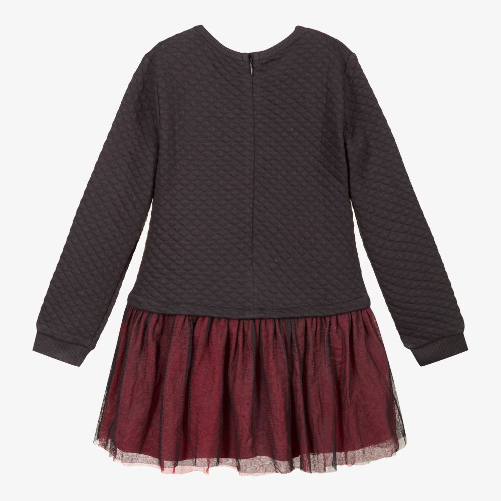 Boboli-فستان قطن جيرسي وتول لون رمادي وأحمر | Childrensalon Outlet